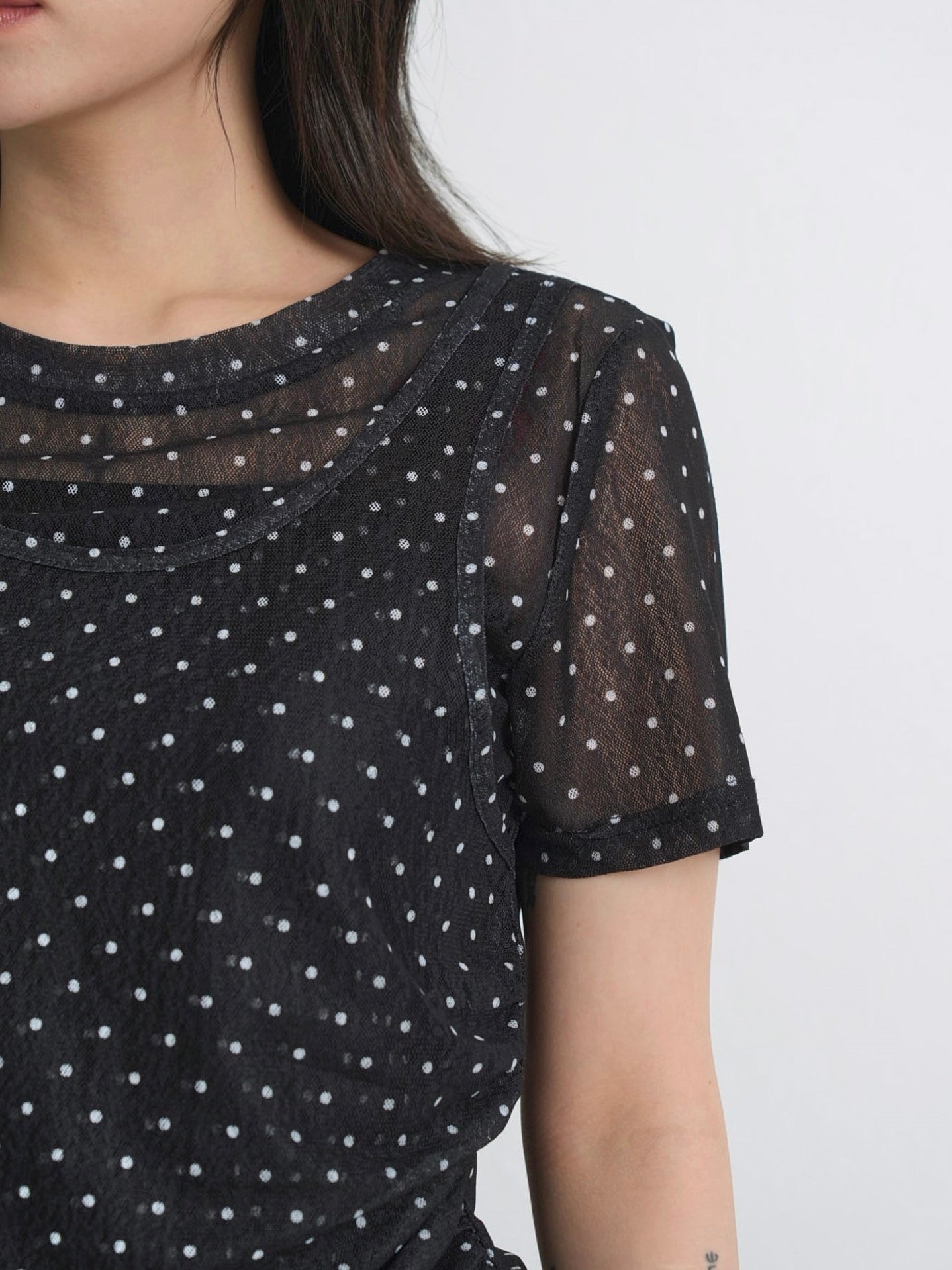 double layered dot sheer tops