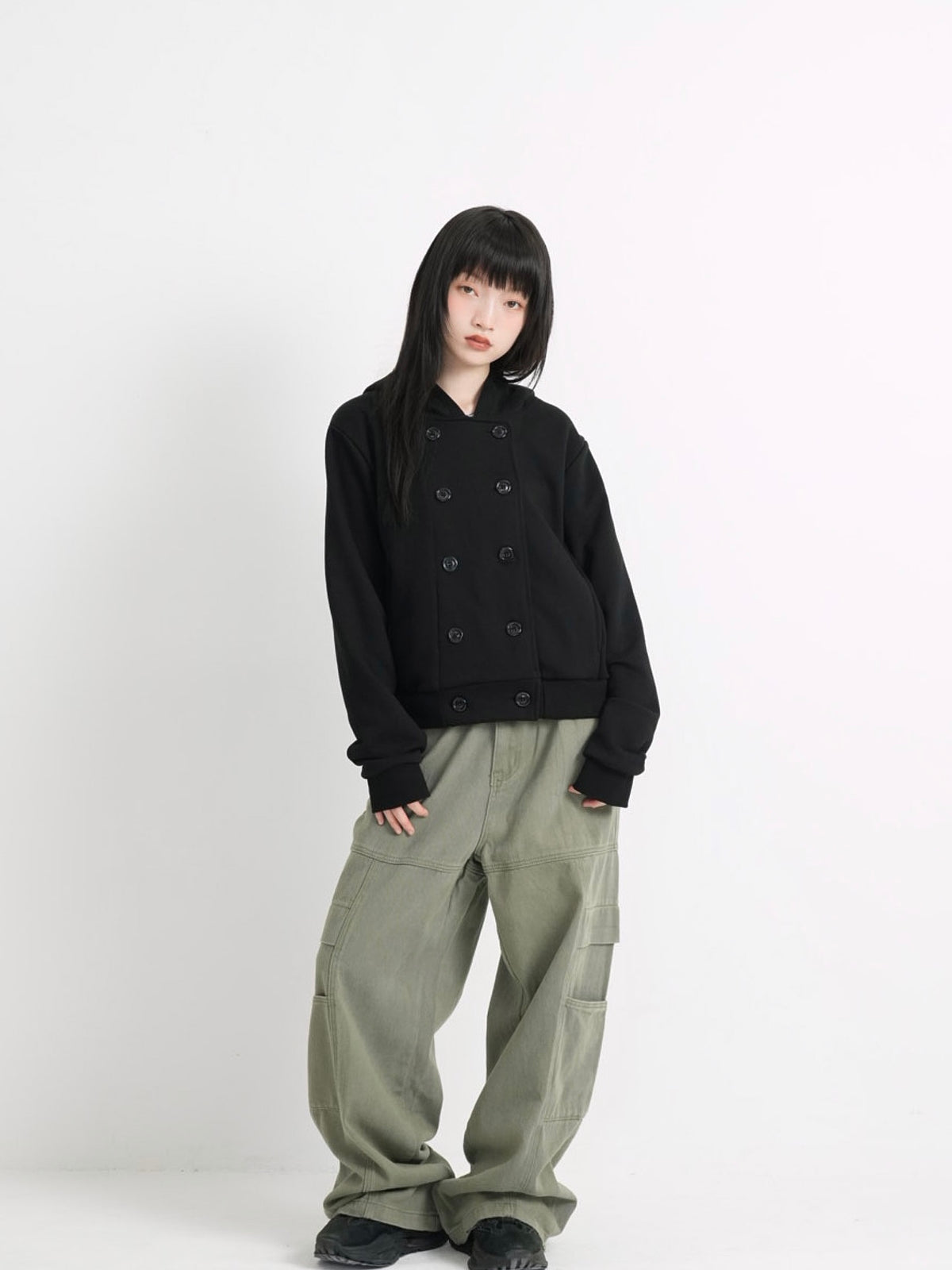 button front hooded jacket