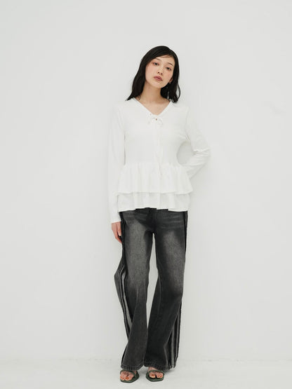 frill front ribbon cardigan