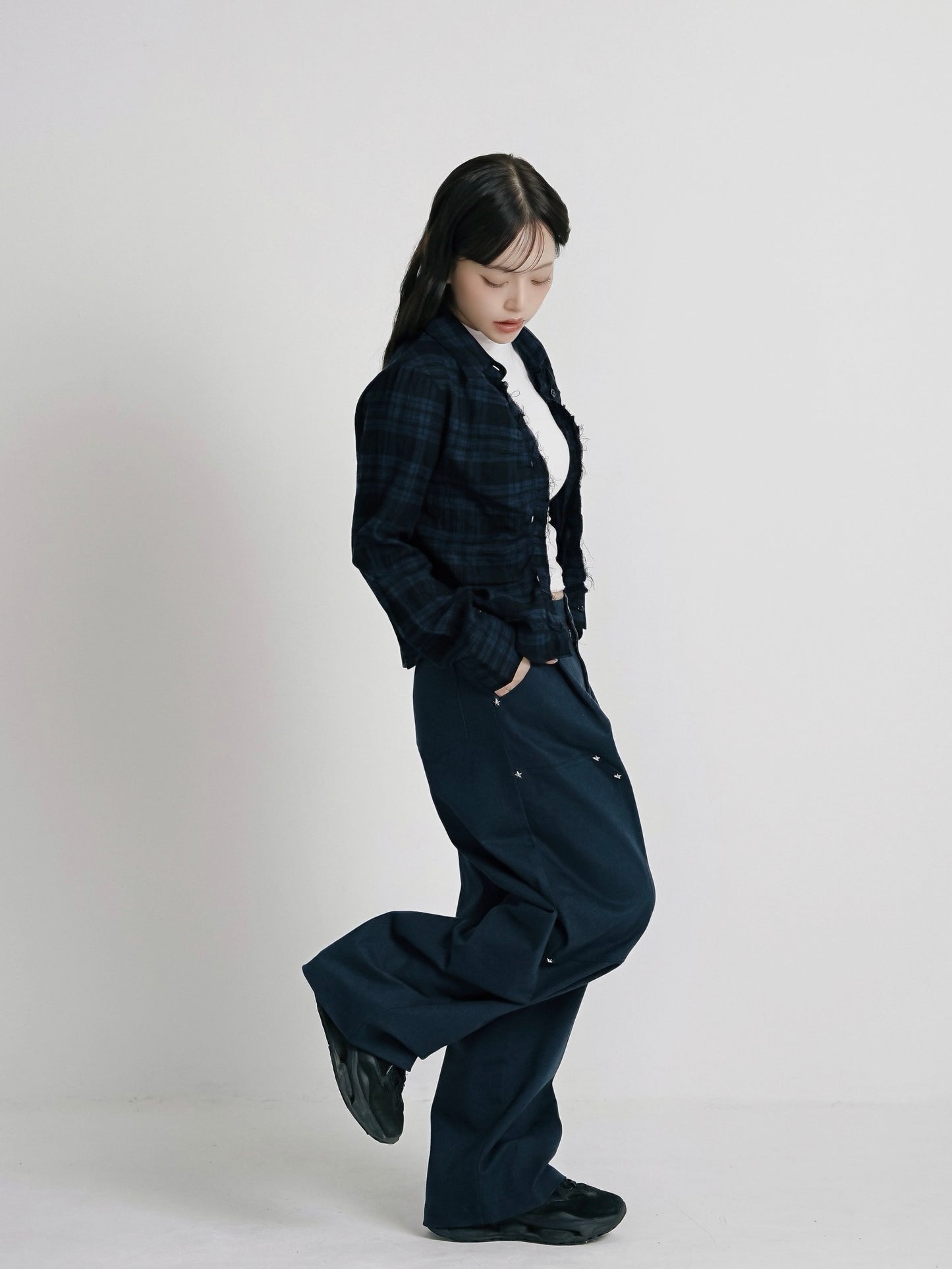 check frill blouse shirt