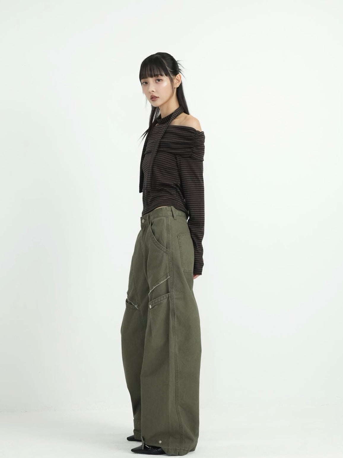 border offshoulder scarf tops
