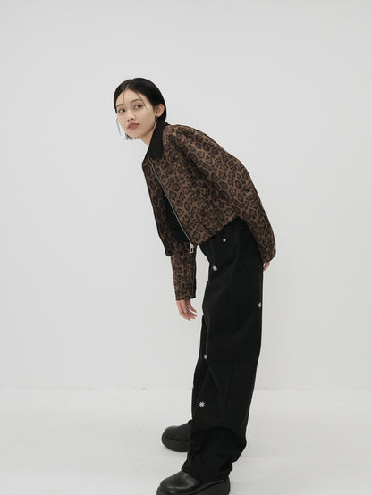 leopard collar blouson