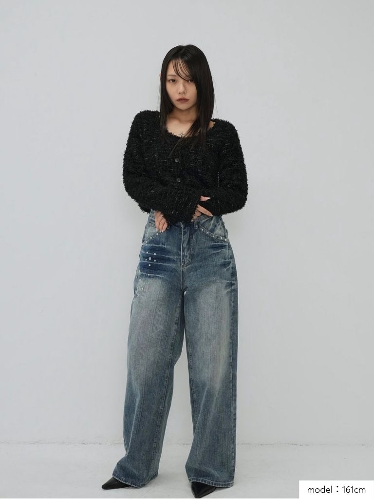 eyelet stud wide denim
