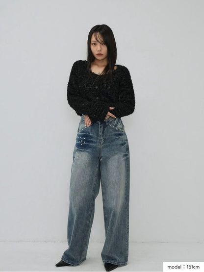 eyelet stud wide denim