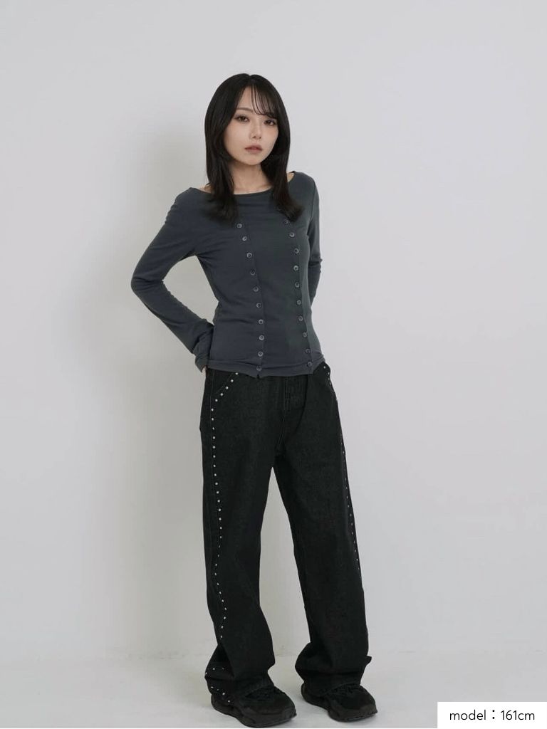 curve studs denim pants