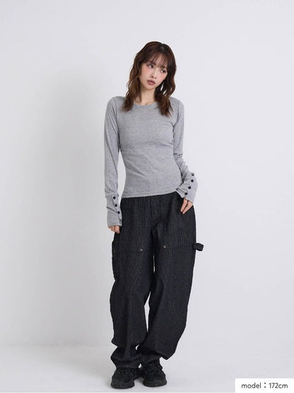 round neck button sleeve tops