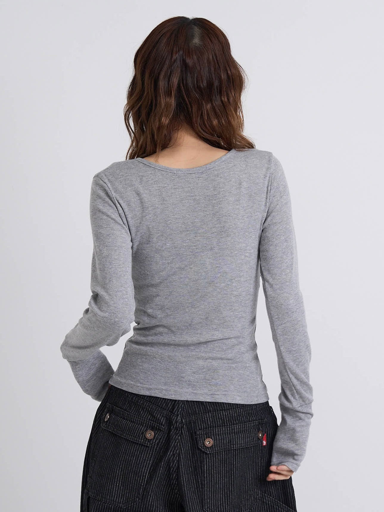 round neck button sleeve tops