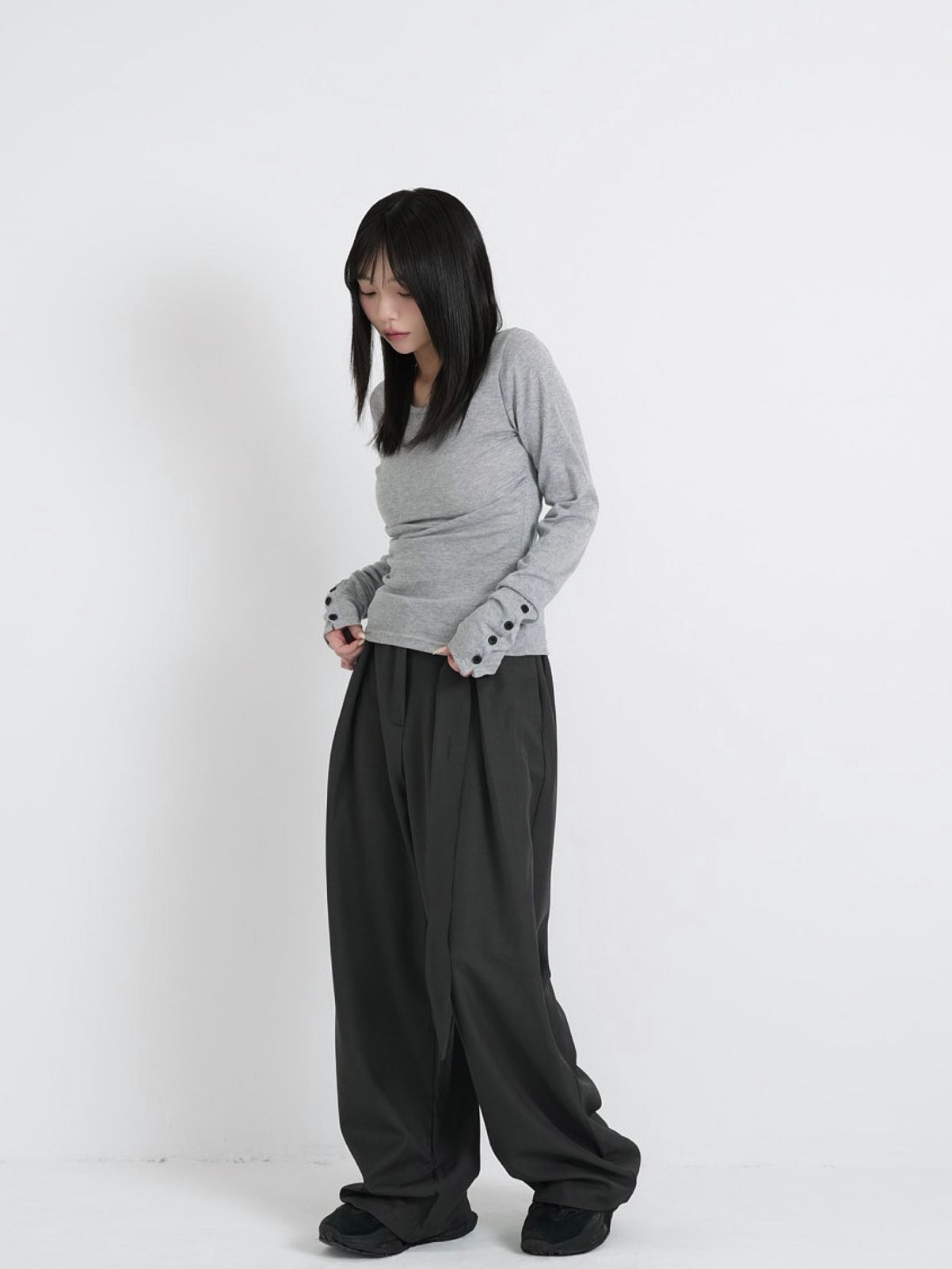 round neck button sleeve tops