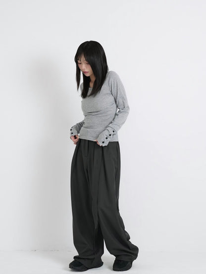 round neck button sleeve tops