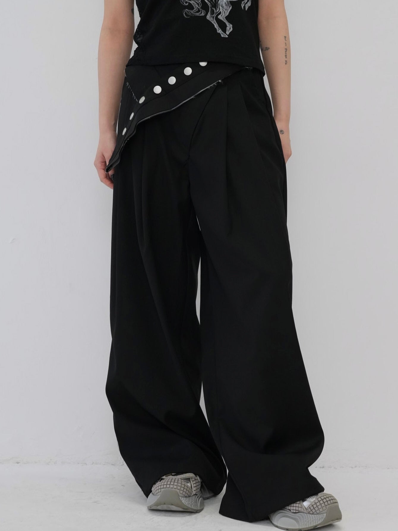 layered belt wide pants