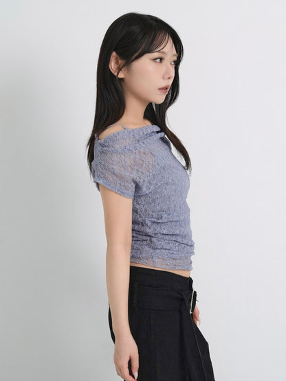 lace shirring off shoulder tops
