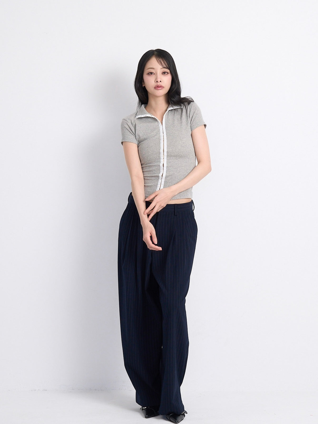 wide stripe tuck pants