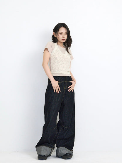loose wide denim pants