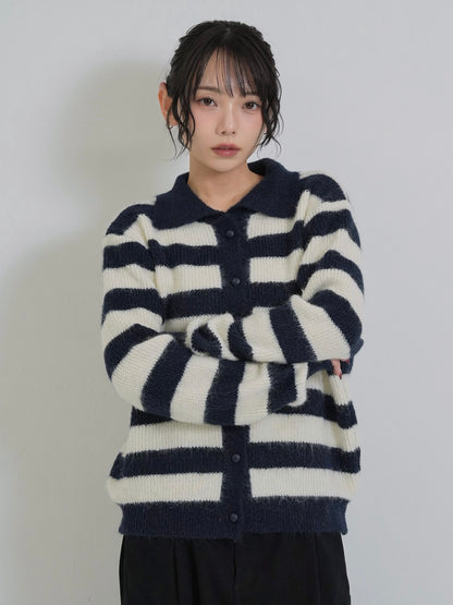 border color knit cardigan