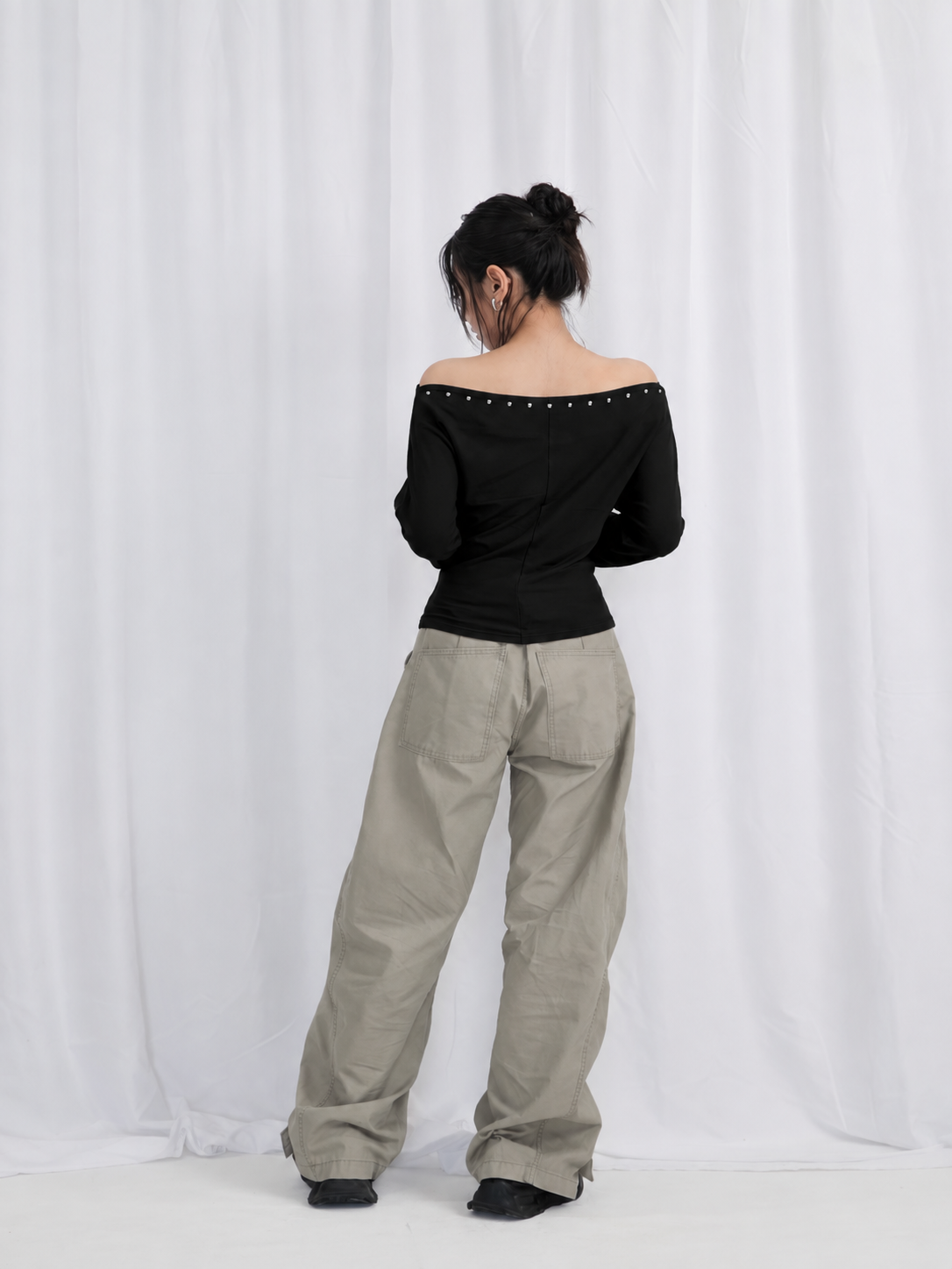 studs detail off shoulder tops