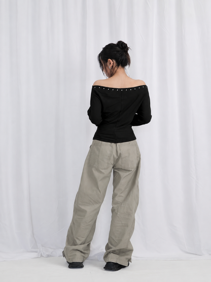 studs detail off shoulder tops