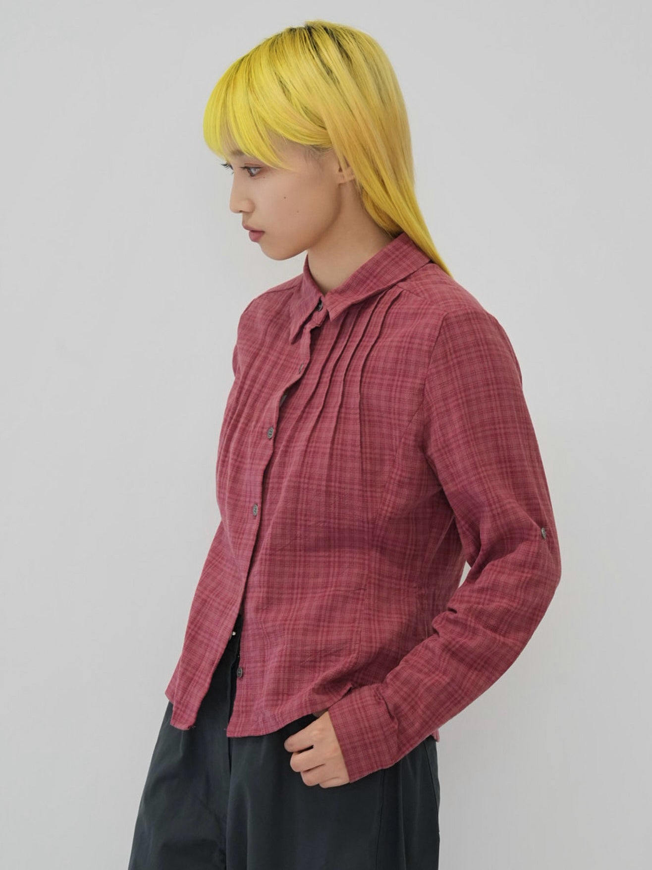 sleeve detail check shirt
