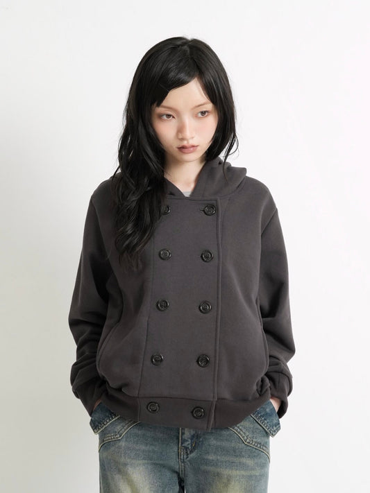 button front hooded jacket