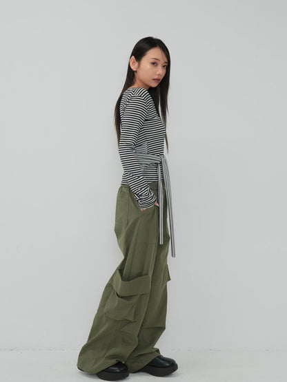 stripe waist wrap tops