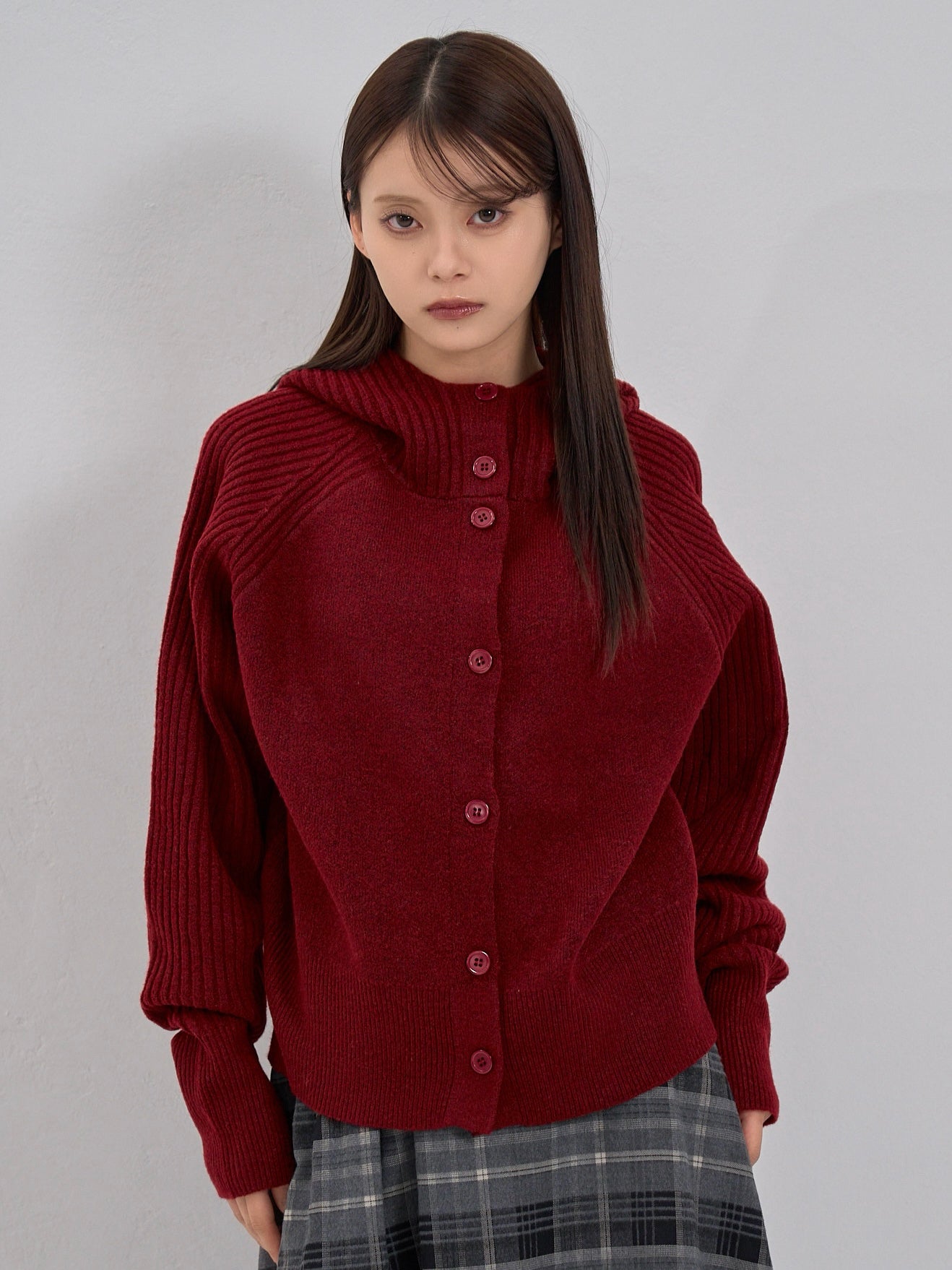 high-neck button knit cardigan
