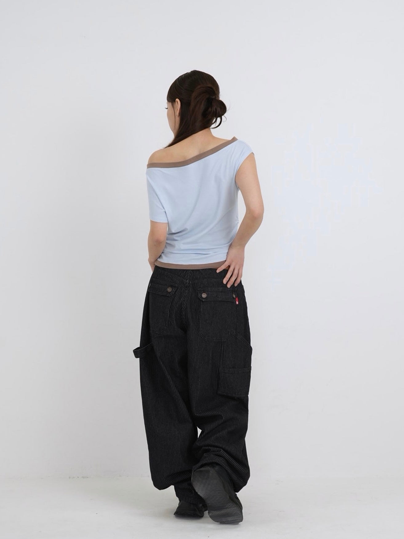 bicolor eyelet off shoulder tops