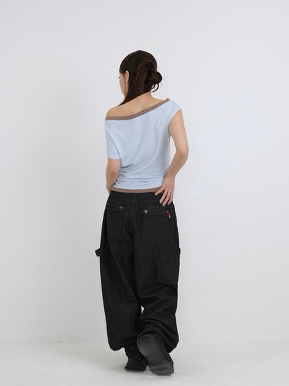 bicolor eyelet off shoulder tops