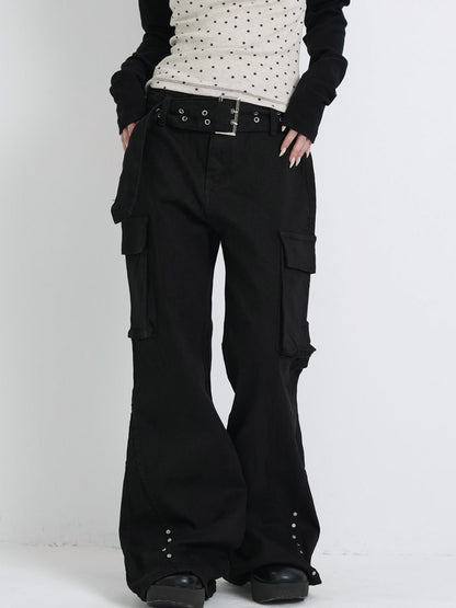 belt stud bootcut pants