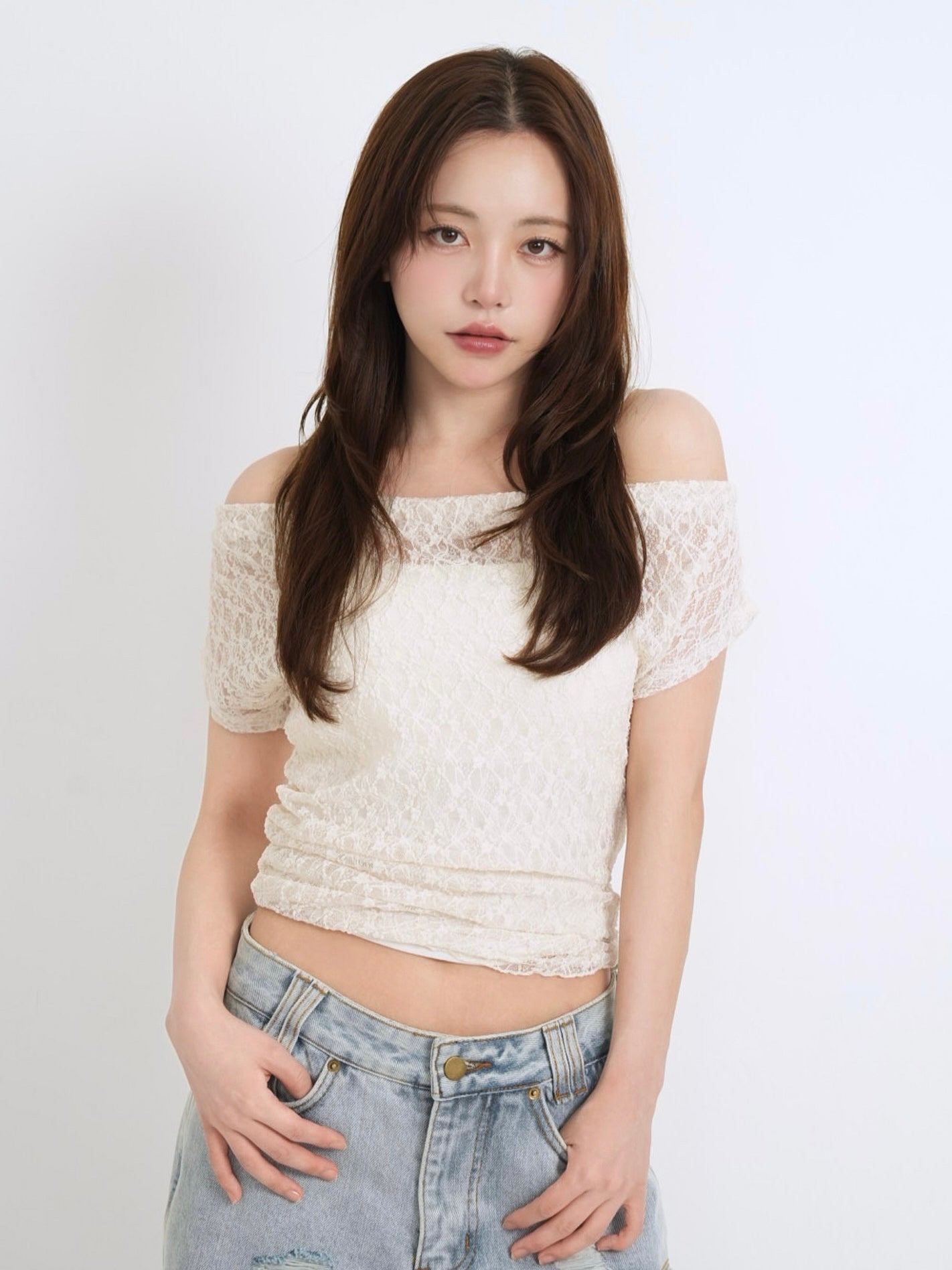 lace shirring off shoulder tops
