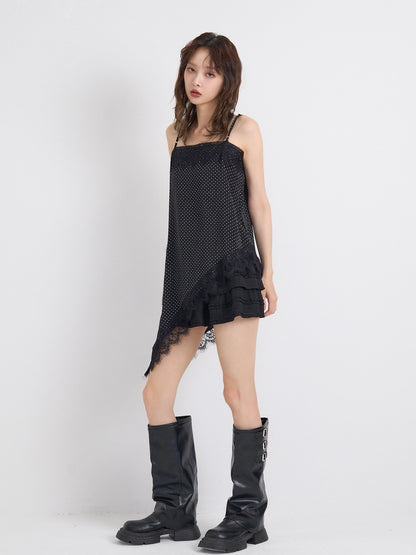 dot lace slip dress