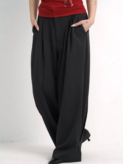 wide stripe tuck pants