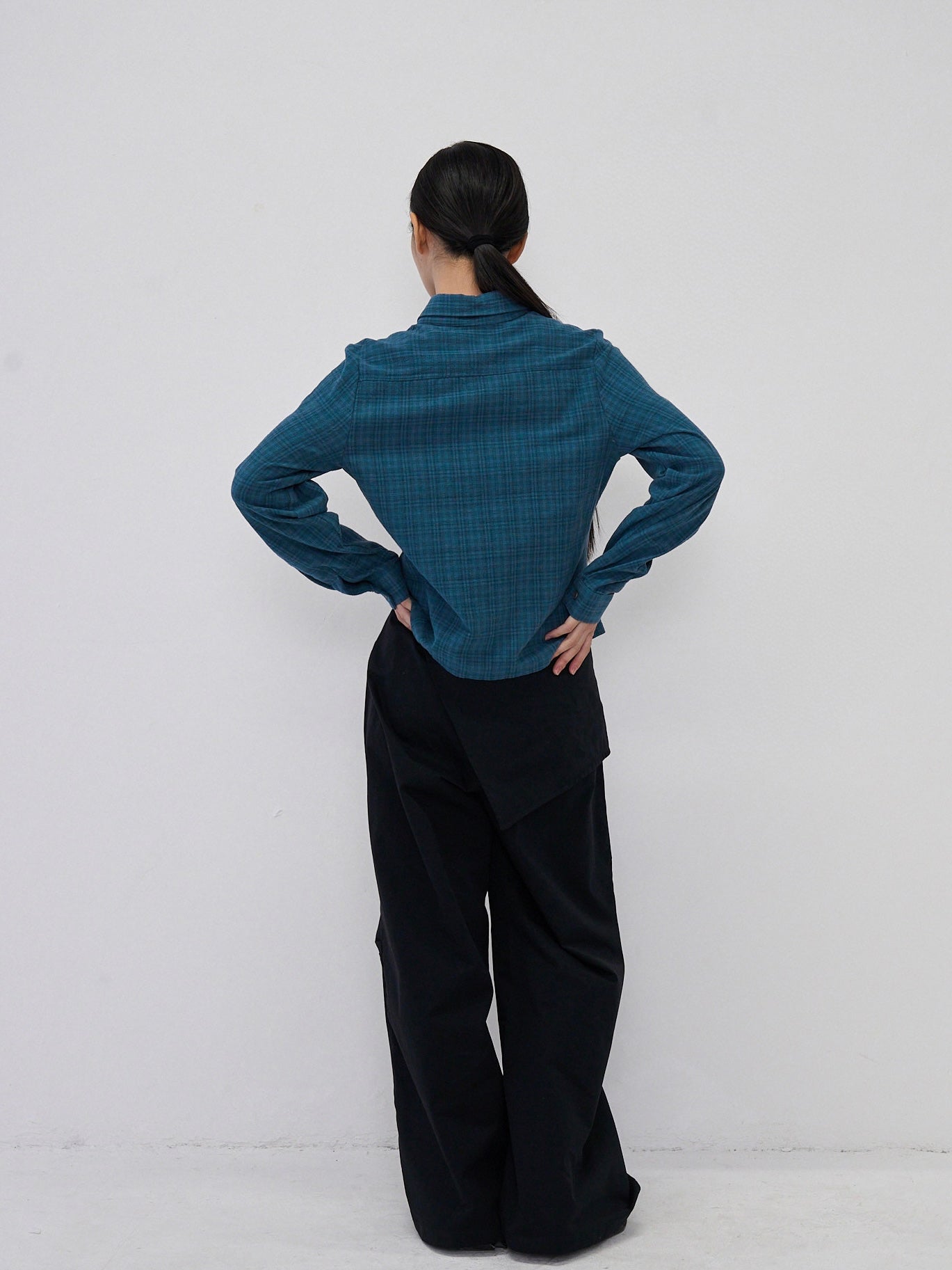 sleeve detail check shirt