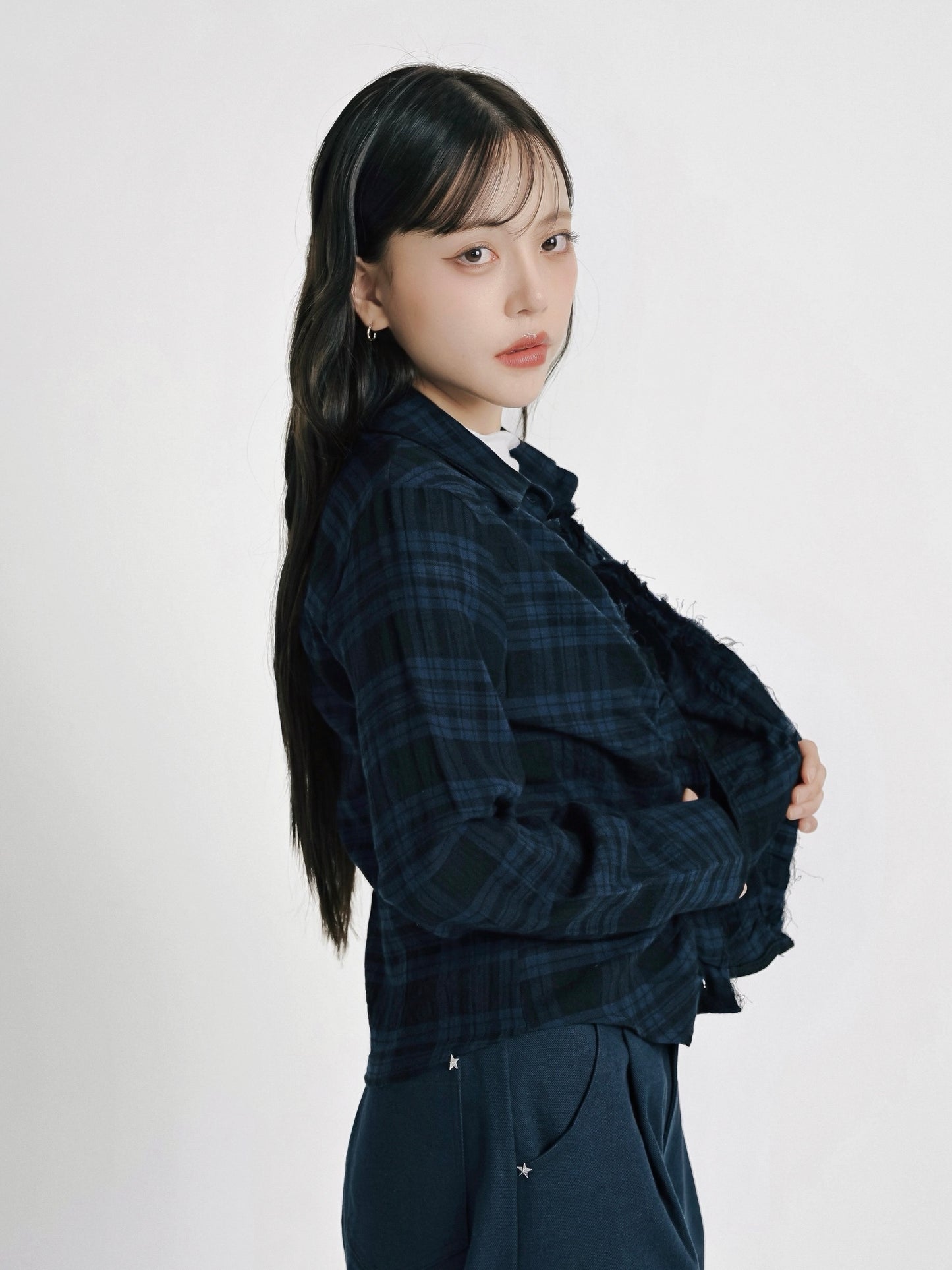 check frill blouse shirt