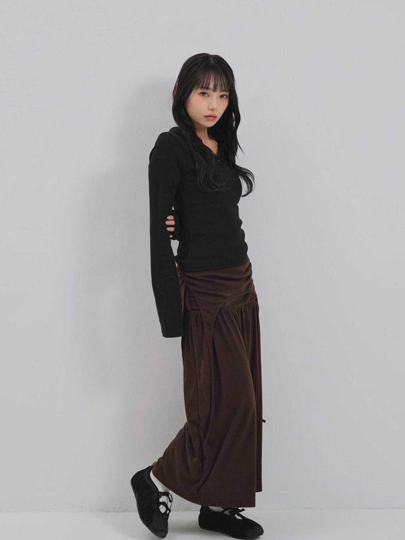 drape gathered long skirt