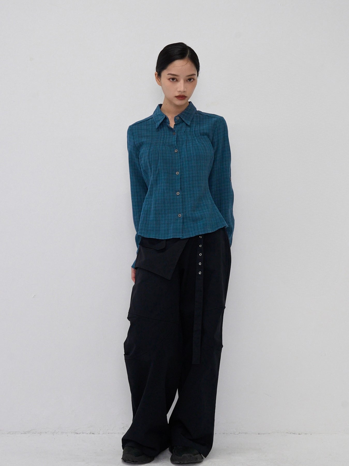 sleeve detail check shirt