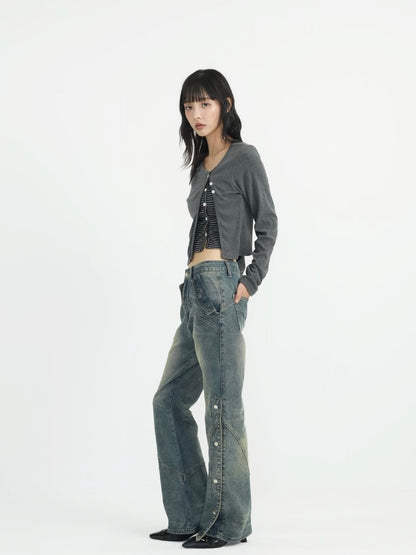 wide slit bootcut denim pants
