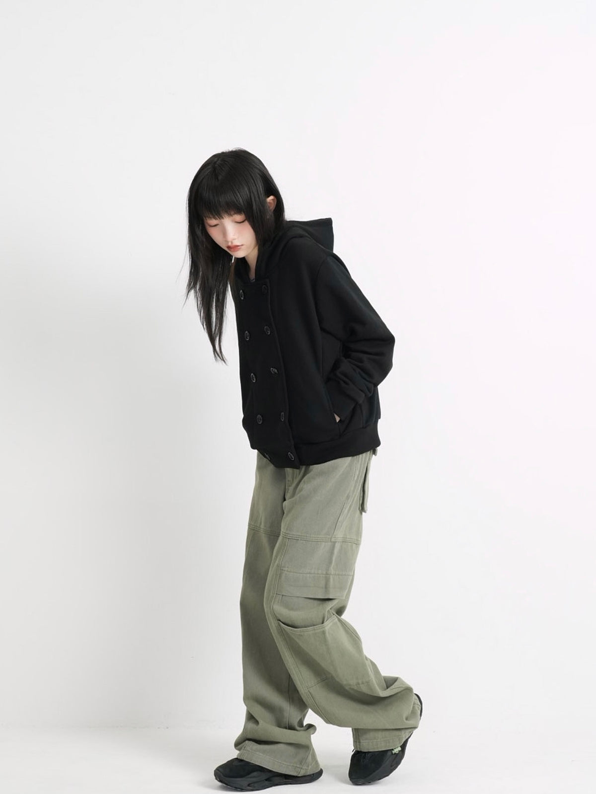 button front hooded jacket