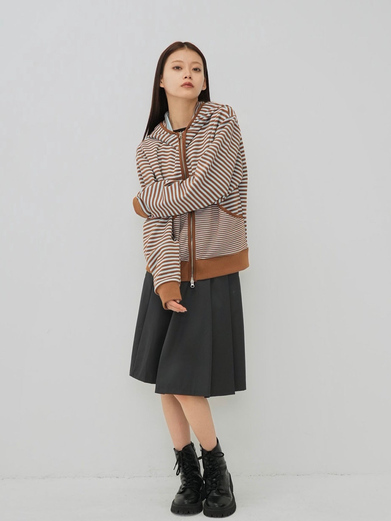 ダッフィー stripe pattern zip hoodie – enewdnina