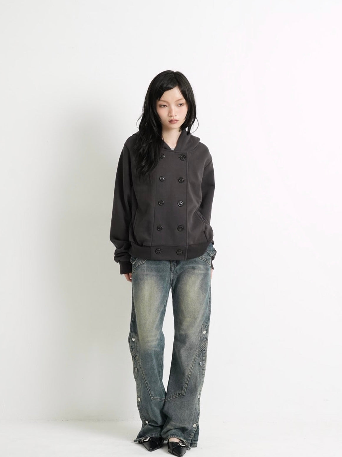 button front hooded jacket