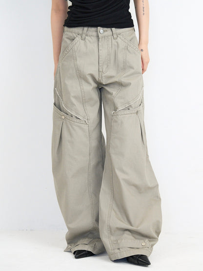 ‫low rise cargo pocket wide pants ‬