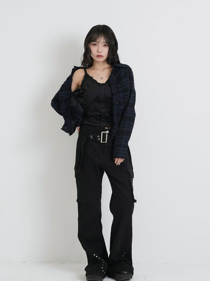 check frill blouse shirt