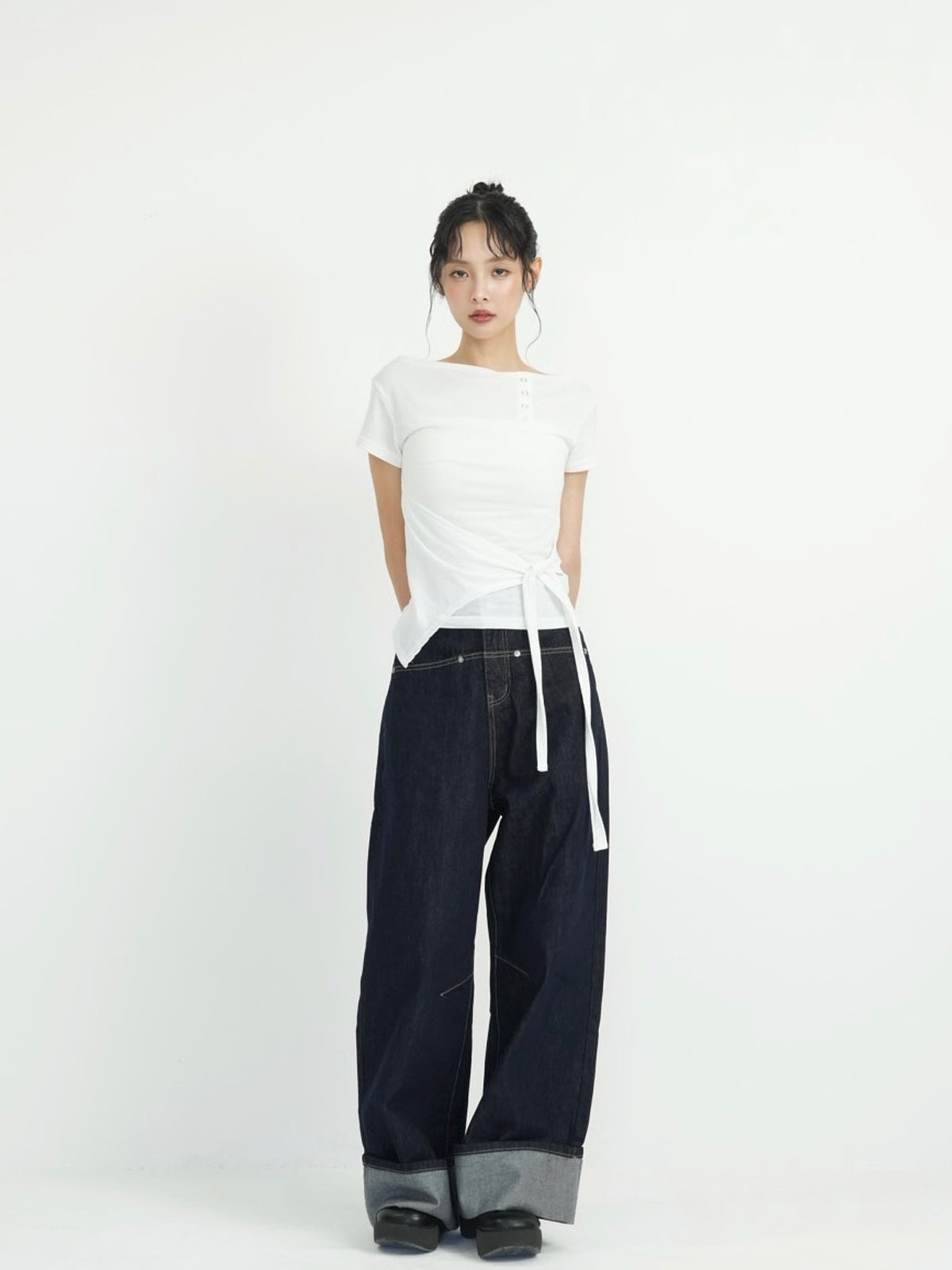 side tie snap tops