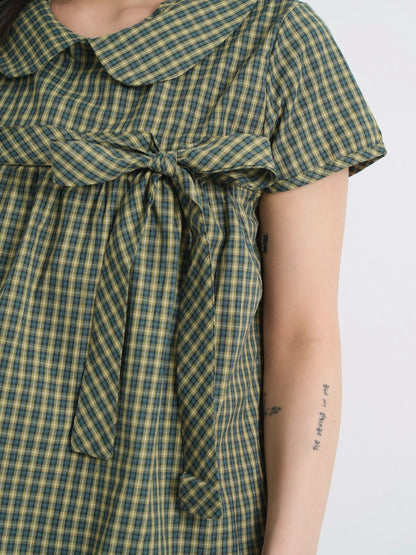collar check blouse
