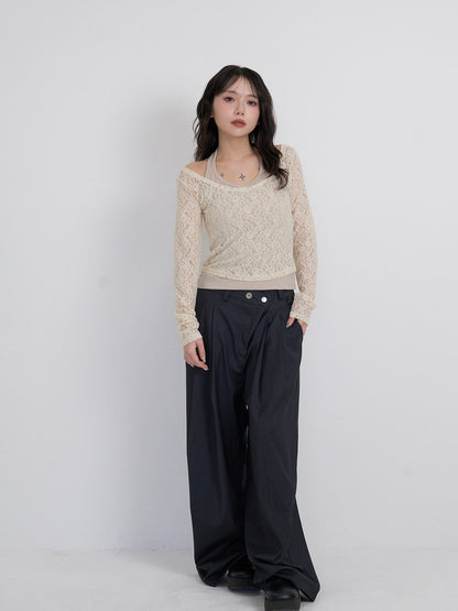 layered belt wide pants