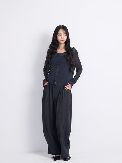 wide stripe tuck pants