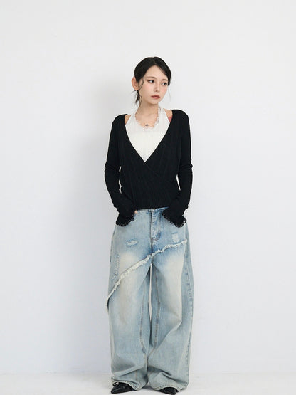 deep v neck cardigan