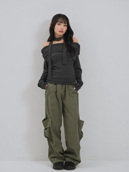 border offshoulder scarf tops