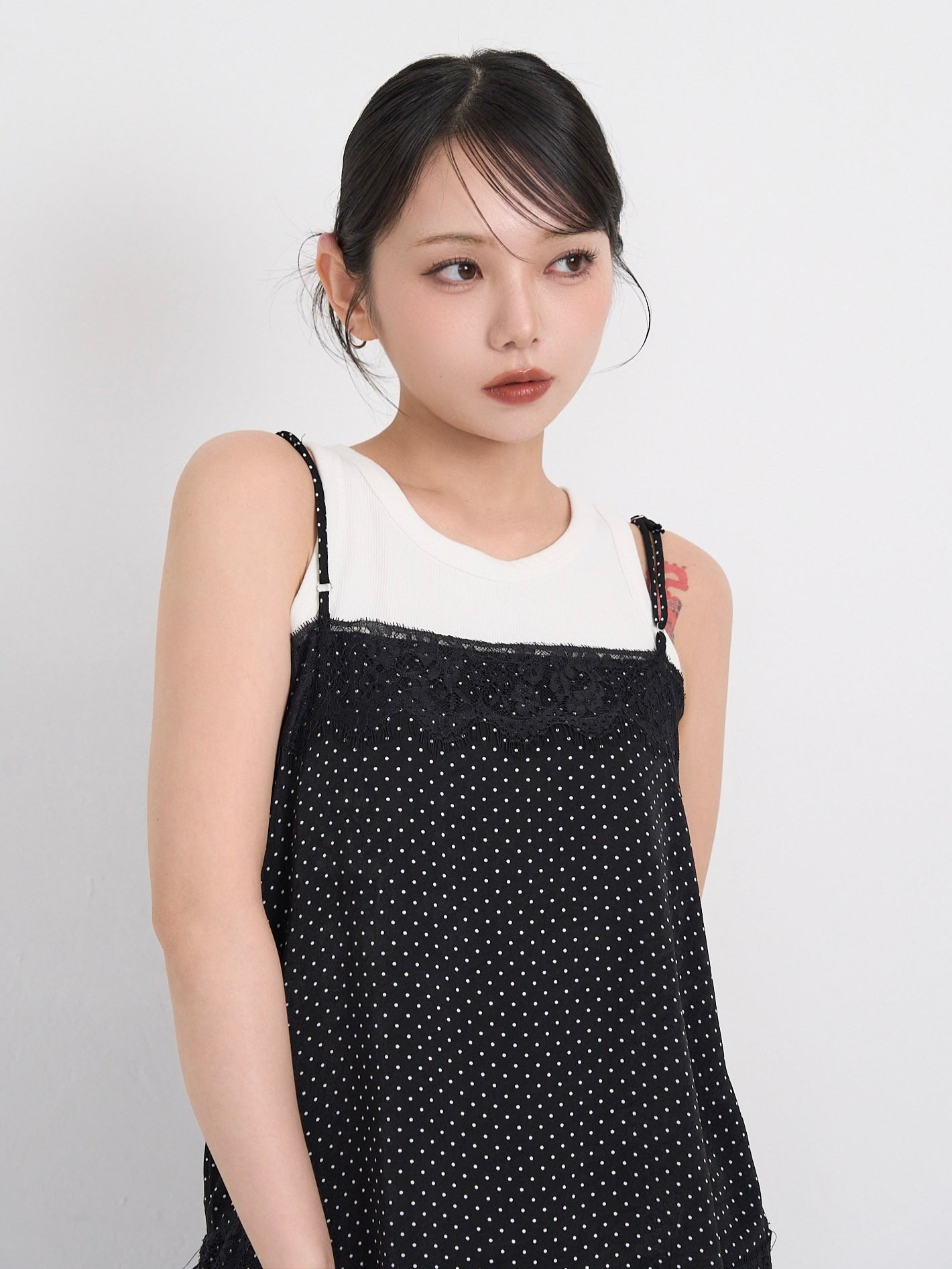 dot lace slip dress
