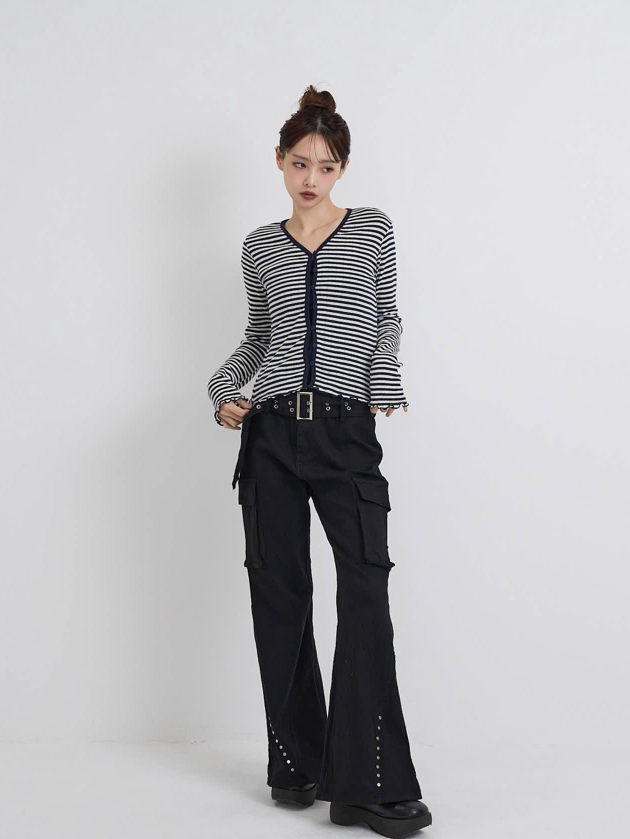 belt stud bootcut pants