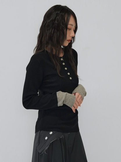 bicolor button round tops