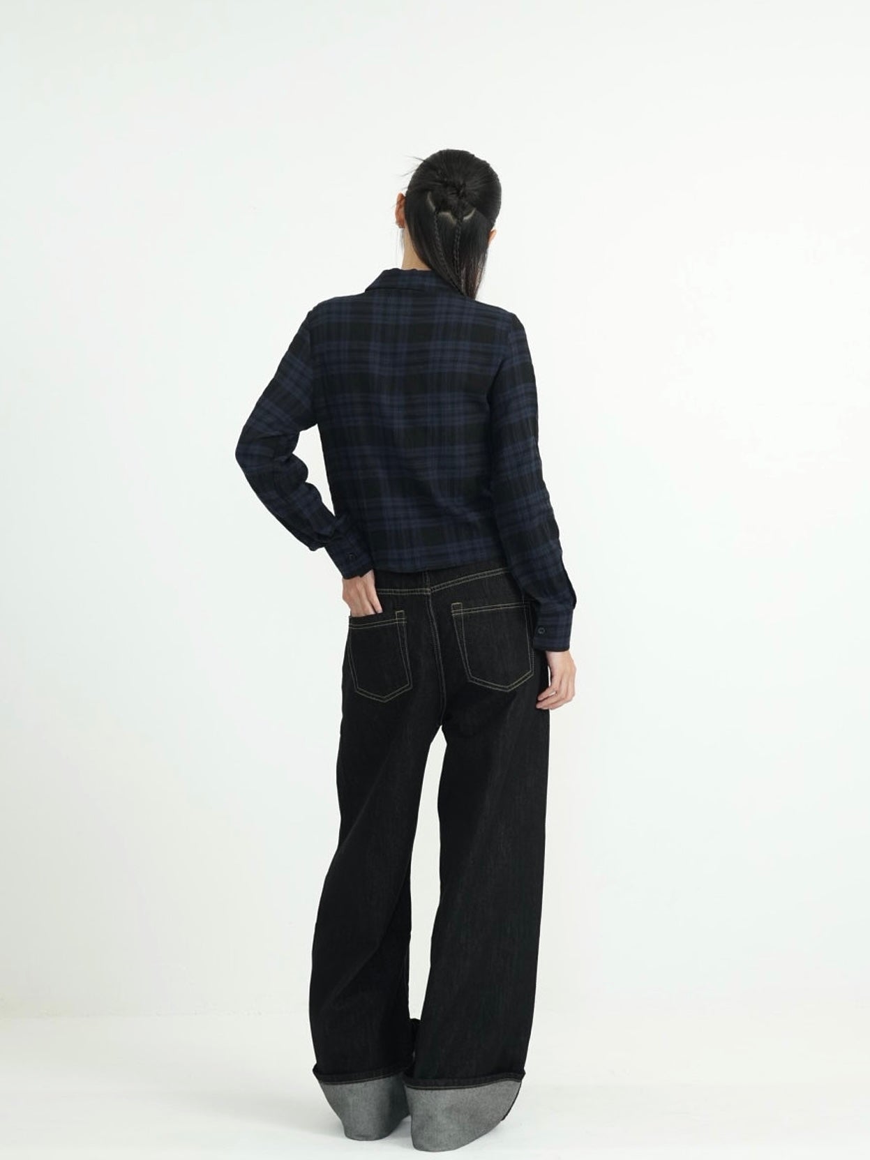 check frill blouse shirt